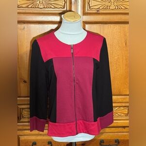 Ruby Rd. Color Block Zip-Up Blazer in Magenta and Black